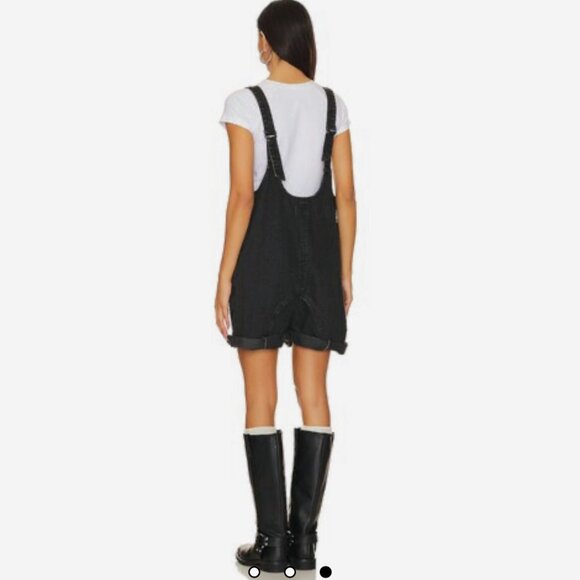 We the Free Black Denim Overall Shorts – Pull-On Style, Cuffed Hem - Picture 3 of 7